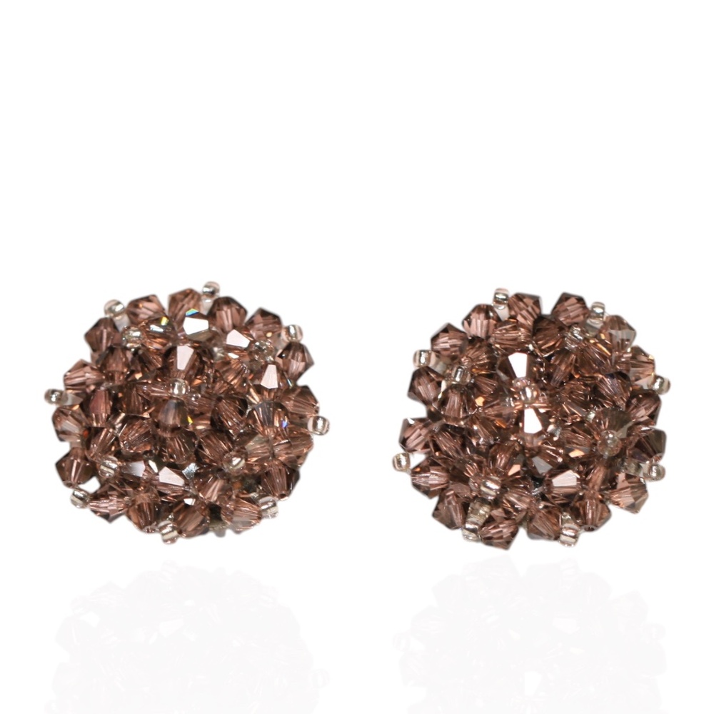 Vintage Smoky Mauve Rosé Crystal Cluster Clip On Earrings 25mm